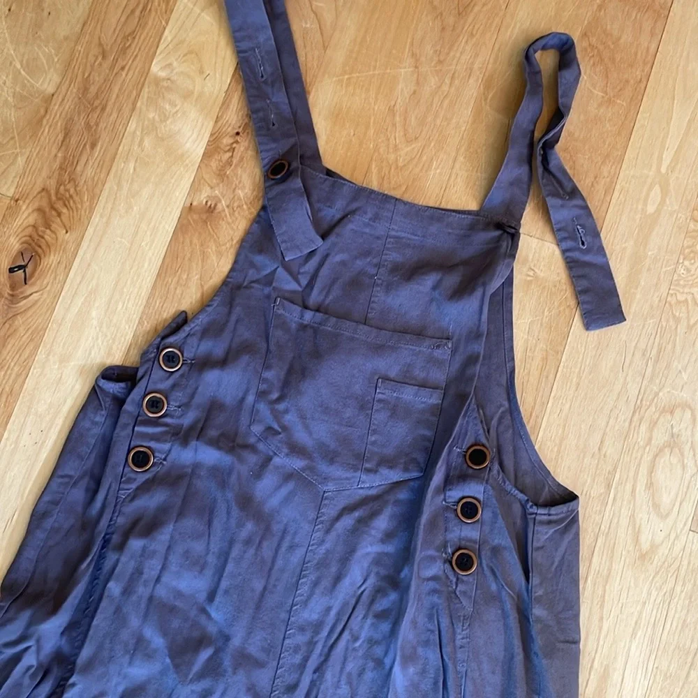 Easel Los Angeles ash brown gray oversized linen blend overalls M nwt - Picture 3 of 9